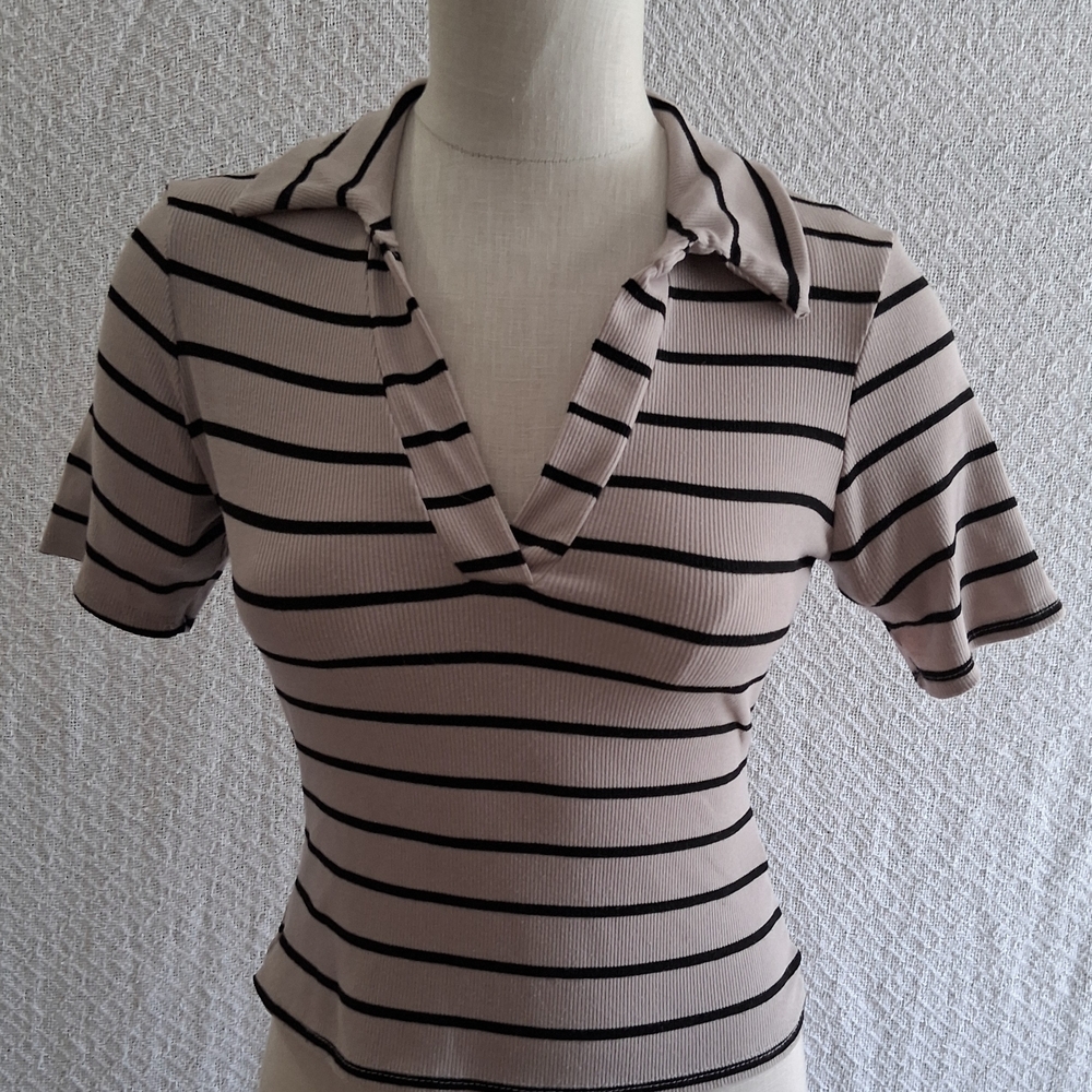 See You Monday Medium Cream With Black Striped Women's Top